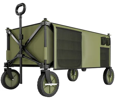 Produktbild von Bollerwagen,klappbar,5Seitentaschen,einziehbareGriff,bis120kgbelastbar,Stahl,108x55x93cm,Grün