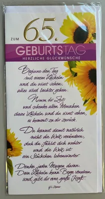 Produktbild von 65. Geburtstag Glückwunschkarte lang mit Umschlag - Lächeln Zeit Spruch