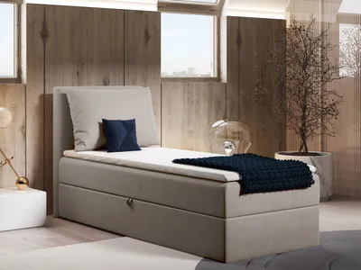 Productafbeelding van FEDVE Boxspringbed, éénpersoonsbed LINCOLN MINI, met bedopslagen, geschikt voor tieners, met Bonell-matras en toplaag, 100x200 cm, rechts