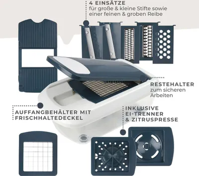 Produktbild von Gemüseschneider Mehrzweck #easyprepare 16-Teilig  Multi-Tool für die Küche Cutter, Dicer, Slicer, Chopper und Küchenschneider in einem Set  Multischneider für Gemüse