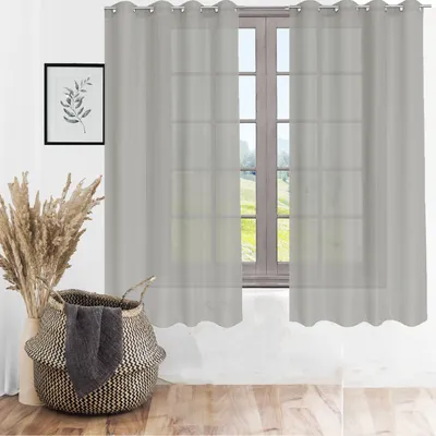 Produktbild von Ösenschal Blickdicht Ösenvorhang Ösengardine Gardine Gardinen Ösen Vorhang Vorhänge Hellgrau 2 Stück 140cm (B) x 175cm(L)