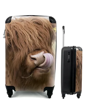 Produktbild von MuchoWow® Koffer Handgepäck Trolley Rollkoffer Kleine Reisekoffer mit 4 Rollen - Schottischer Highlander - Braun - Tiere - Cabin Size < 55x40x23 cm & 55x40x20 cm - Fotokoffer - Kabinenkoffer - Boardgepäck - Reise-Box - Reisekoffer - Reisegepäck - Koffer mit Bild - Trolley für Kinder