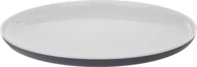 A white plate with a gray base on a white background.