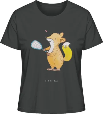 Produktbild von Mr. & Mrs. Panda Oberteil Damen Fuchs Squash spielen Größe L - Anthrazit - Geschenk, Squashhalle, Baumwoll T-Shirt, shirt, Ballsport, Basic