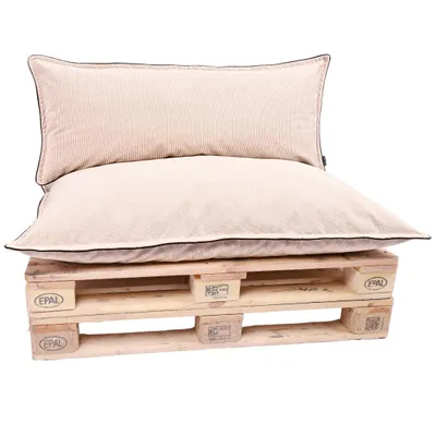 Produktbild von TexDeko Cord Palettenkissen 120x80x18 cm –Palettenpolster aus weichem Cordstoff, wasserabweisend UV-beständig, waschbarer Bezug (2-TLG Set Beige)