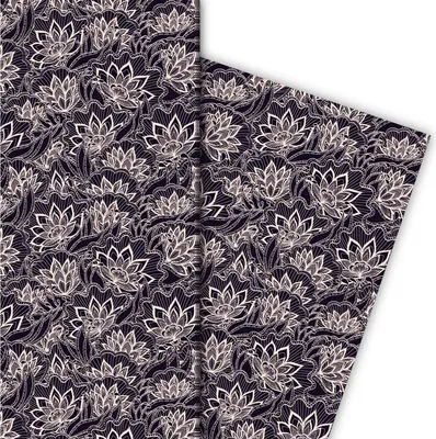 Produktbild von Tolles Blüten Geschenkpapier in Spitzen Optik, dunkelblau - G10073, 32 x 48cm