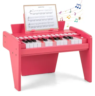 Produktbild von GOPLUS Klavier Kinderflügel Holz, 25 Tasten Leuchttasten-Piano mit abnehmbarem Notenhalter, Lehrmodus, Tastatur für Kinder ab 3 Jahren (Rosa)