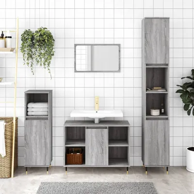 Obrázek produktu pro The Living Store 3dílná sada koupelnového nábytku šedá Sonoma z materiálu na bázi dřeva