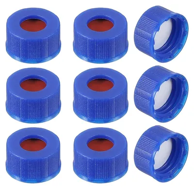 9 mm Schraubdeckel für HPLC-Flaschen, 100 Stück, blau/weiß