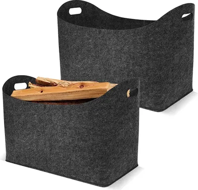 Produktbild von XXL Holzkorb für Kaminholz, 2 Stück Faltbar Groß Kaminholzkorb aus extradickem Filz Shopper für Holz Zeitungen Kaminholz Filztasche - Anthrazit CEEDIR