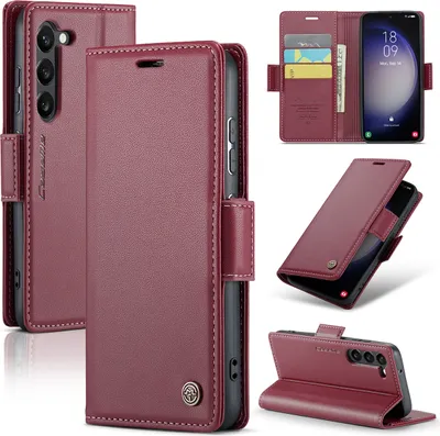 Produktbild von Galaxy S23+ 5G Hülle, Leder Brieftasche Kartenfach Schutzhülle mit Standfunktion für Samsung Galaxy S23+ 5G Rot