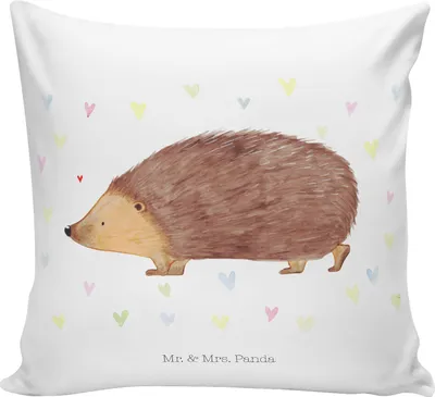 Produktbild von Mr. & Mrs. Panda Dekokissen Igel Herzen - Weiß - Geschenk, Leben, Liebe, Lustige Sprüche, kuschelkissen 40x40, Sofa Kissen, Polster, Kuss, Sofakissen, Herz