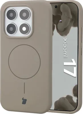 Produktbild von Silikon Handyhülle mit Magnetring für Xiaomi 17, Bizon Soft Case Magnetic, Hellgrau