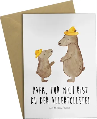 Produktbild von Mr. & Mrs. Panda babykarte Bären mit Hut - Weiß - Geschenk, einladungskarten, weihnachtskarten, Grußkarte, osterkarte, genesungskarte, Vatertag, Familie, Vater, Muttertag