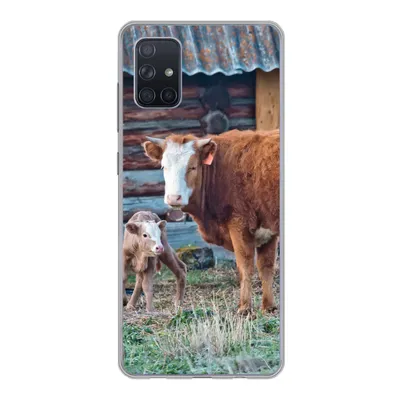 Produktbild von MuchoWow® Handyhülle Schutzhülle Hülle für Samsung Galaxy A71 Kuh - Stall - Gras - Kalb Silikon Softcase Handy Hülle - Kartenbesitzer