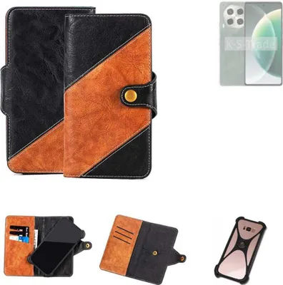 Produktbild von K-S-Trade Handyhülle Schutzhülle Bookstyle Case Wallet-Case kompatibel mit Tecno Camon 30 5G Handy Cover Bumper Klapphülle schwarz hellbraun 1x