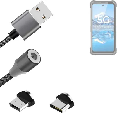Produktbild von K-S-Trade Hochwertiges Magnet-Lade-kabel Sync-Kabel Daten-Kabel kompatibel mit Phonemax P10 mit USB-Typ-C-Anschluss und Micro-USB-Anschluss 2A bis zu