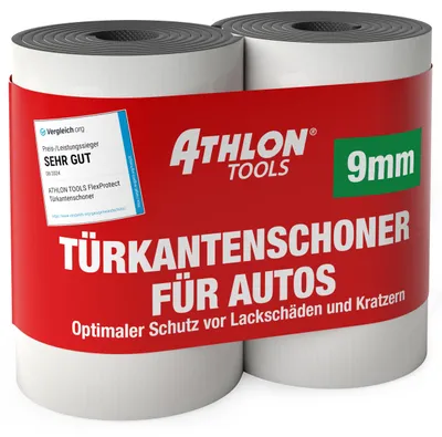 Produktbild von ATHLON TOOLS 2X Auto-Türkantenschutz (9mm) FlexProtect - je 2 m lang - Extra Dicker Türkantenschoner, selbstklebend, wasserabweisend (schwarz)