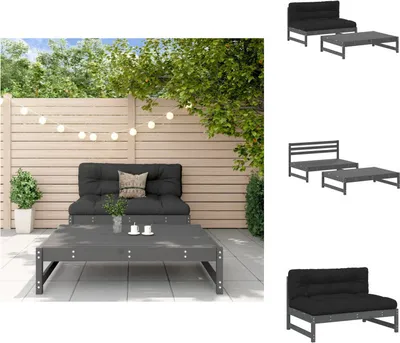 Immagine prodotto di vidaXL set salotto da giardino 2 pezzi con cuscini grigio legno massiccio - Set di mobili da giardino