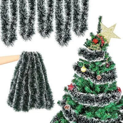 Zdjęcie produktu dla Girlanda świąteczna, 10 metrów, imitacja świerku, srebrne kule, dekoracja zewnętrzna
