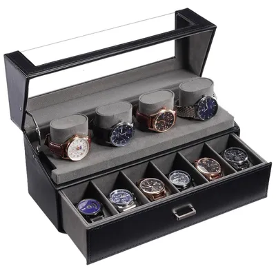 Produktbild von Uhrenbox 2 Ebenen mit 10 Uhrenkissen Schwarz