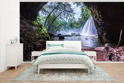 Produktbild von MuchoWow® Fototapete für Wohnzimmer oder Schlafzimmer Wandtapete Vinyl Motivtapete Wasserfälle im Na Haew-Nationalpark in Thailand - 500x280 cm - Fototapeten