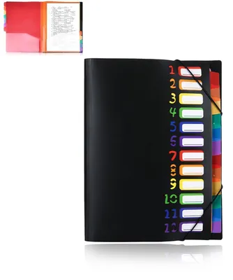 Produktbild von Fächermappe A4 mit 12 Fächern & 24 Taschen, Regenbogen-Design, Wasserdicht, PP-Kunststoff, mit Gummizug & Etiketten