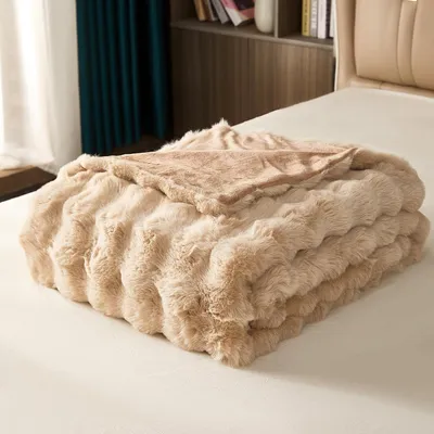 Produktbild von Plüsch-Sofadecke,Kaninchen Plüsch Flauschige Decke, einfarbige Deckedickes Flanell multifunktionale Bettdecke für Schlafzimmer, Sofa,Büro,Reisen,Campingdecke(Khaki,160x200cm)
