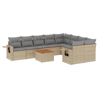 Produktbild von 10-tlg. Garten-Sofagarnitur mit Kissen Beige Poly Rattan