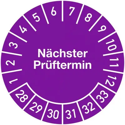 Produktbild von Dreifke® Prüfplakette Nächster Prüftermin 2028-2033, Dokumentenfolie, Ø 25 mm...