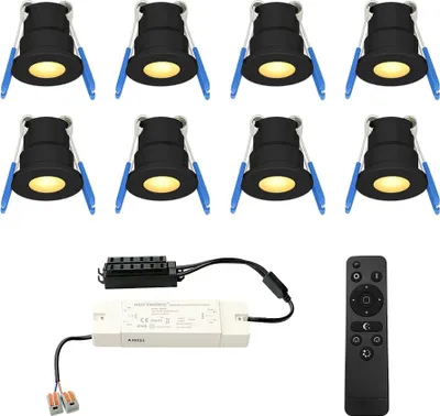 Produktbild von hoftronic LED Einbaustrahler 3W 12V 2700K Schwarz IP65 Dimmbar 8er Set
