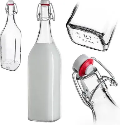 Productafbeelding van Glazen Melkfles met Beugelsluiting 1 Liter – Herbruikbaar voor Melk en Dranken