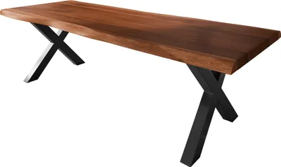 Produktbild von Esstisch Baumkante massiv Akazie nussbaumfarben 280 x 110 X-Gestell Metall schwarz TITAN