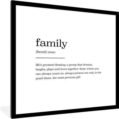Produktbild von MuchoWow® Gerahmtes Poster zitate - sprichwörter - Wörterbuch - Familie 40x40 cm - Poster mit Schwarzem Bilderrahmen Wandposter Rahmen Foto Bilder - Mit Rahmen - Wanddekoration Schlafzimmer