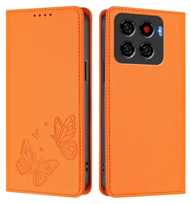 Produktbild von Lederhülle für ZTE Blade A56 Pro, Schmetterling Prägung Leder Brieftasche Schutzhülle mit Ständer Orange