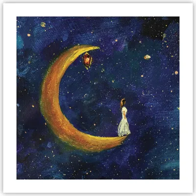 Produktbild von Poster - Poster ohne Rahmen - Mädchen auf der Mond - 50x50 cm - Wand Bild - Wanddeko - Wandbilder - Kunstposter - Wandposter - Bilder - Kunstdruck - Wanddekoration - Wandbild - P2XAC50x50-4575