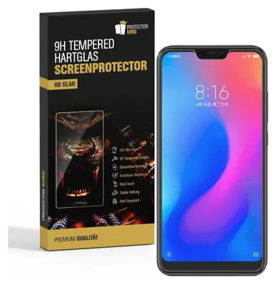 A product box for a screen protector is shown next to a smartphone displaying a colorful wallpaper.