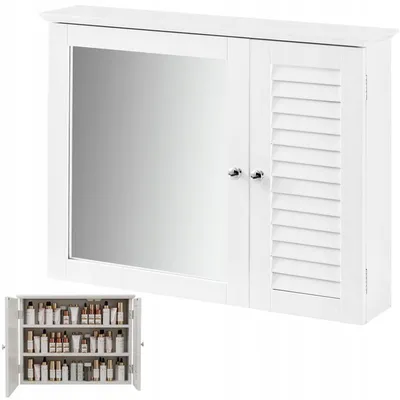 Immagine prodotto di Armadio pensile con specchio, spazioso, bianco, stile scandinavo, 65 cm