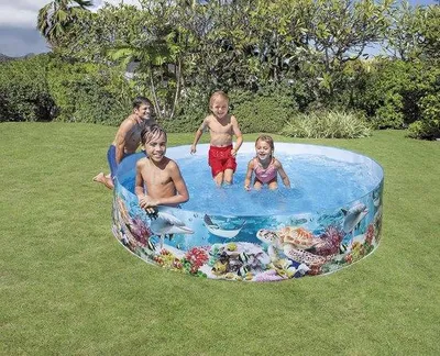 Produktbild von Famanu Aufstellpool mit Ozeanprint 244 x 46 cm - Stabiler und sicherer Aufstellpool für Kinder