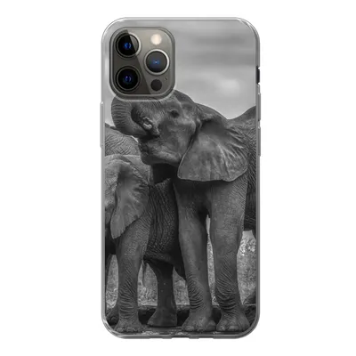 Produktbild von MuchoWow® Handyhülle Schutzhülle Hülle für iPhone 12 Pro Elefant - Tiere - Wasser - Schwarz und weiß Silikon Softcase Handy Hülle - Abdeckung