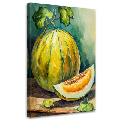 Produktbild von Leinwandbild Wassermelone Frucht handbemalt 70x100 Feeby Grün bild für die wand bereit zum aufhängen