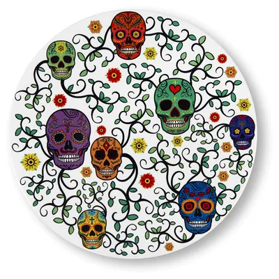 Untersetzer aus Keramik, rund, 16 cm, Calavera-Dekor