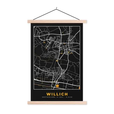 Produktbild von MuchoWow® Textilposter Stadtplan - Karte - Willich - Gold - Deutschland - Karte 40x60 cm mit holzfarbenen Rahmen - Poster