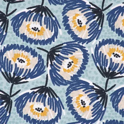Produktbild von Dekostoff Meterware Baumwolle Canvas Tesaya Blumen abstrakt klein blau 150cm