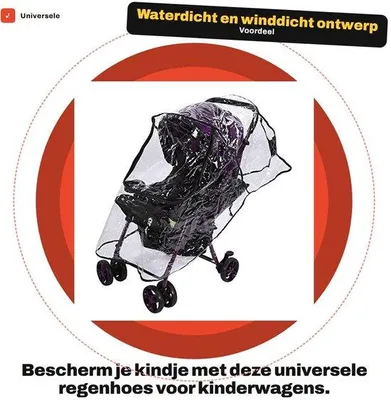 Produktbild von Universaler Regenschutz – Zubehör für Kinderwagen – Mit Reißverschlussfenster – Faltbar – Transparentes PVC – Schutz vor Regen/Wind/Schnee – Schutz für Kinderwagen