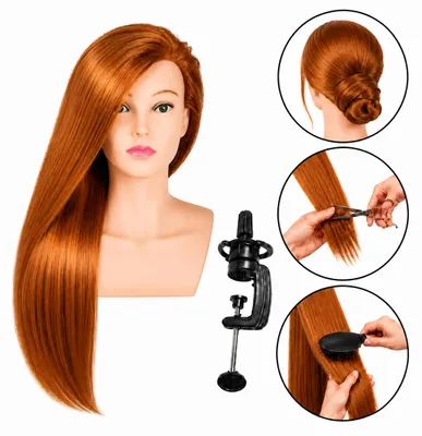 Image de Tête d'entraînement avec buste Jola 70 cm en laiton, cheveux thermiques + tête de peignage de coiffeur, tête d'exercice, productTiles.product.images.aiGenerated