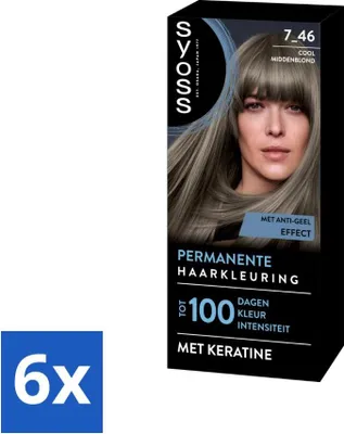 Produktbild von SYOSS – Coloration 7-46 Kühles Mittelblond – Haarfärbemittel – Grauabdeckung – Reduziert Haarbruch - Vorteilspack - 6 Stücke