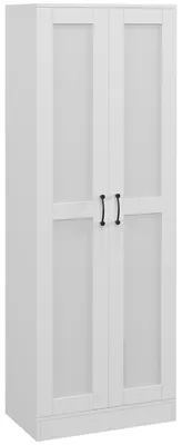 Produktbild von Vorratsschrank 2 Türen 5 Einlegeböden 60 x 36,5 x 175 cm Weiß - Höhenverstellbar - Soft-Close - Kippsicherung