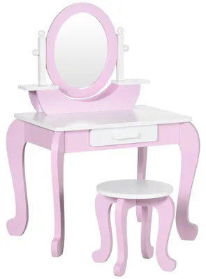 Immagine prodotto di Specchiera Giocattolo per Bambine Tavolo Trucco con Specchio e Sgabello Rosa