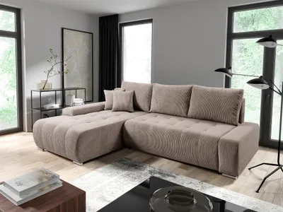 Produktbild von Ecksofa Sofa mit Schlaffunktion VOGAR Stoff Poso Hellbraun Ottomane Links